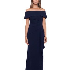 XSCAPE Off-The-Shoulder Scuba-Crepe GownSize 10 Navy